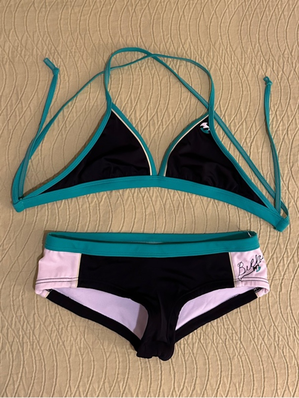 Billabong Teal, Black and White Triangle Bikini Set